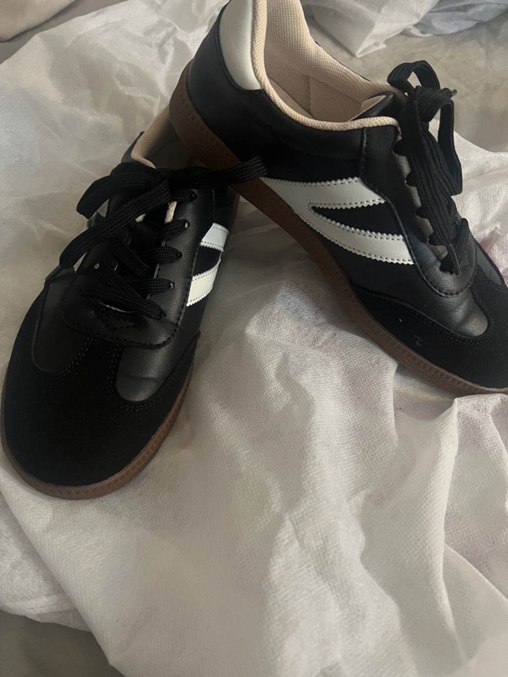 Black & White Retro Sneakers with Gum Sole